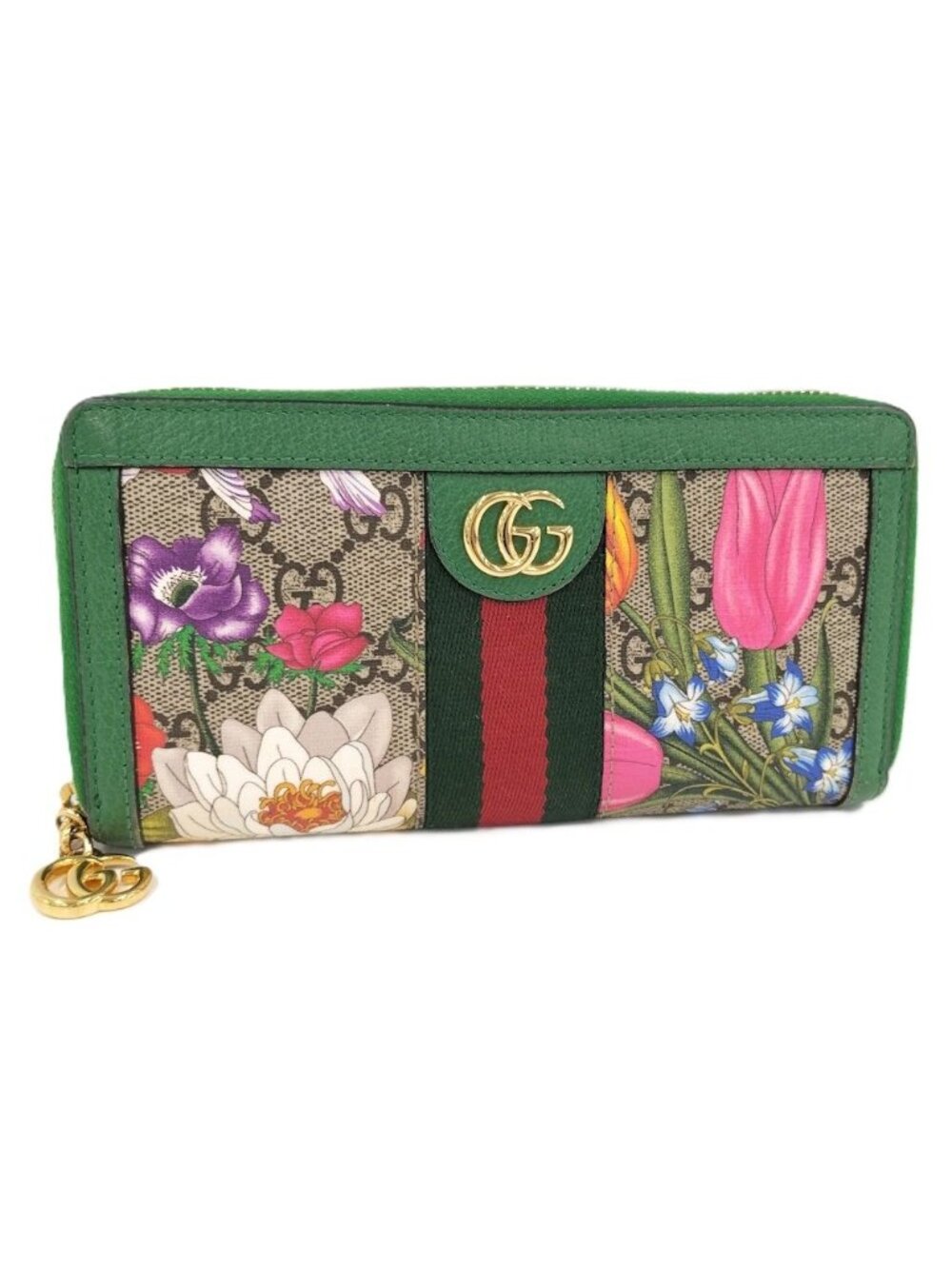 Gucci GG Flora Ophidia Zip Around Wallet Beige Green